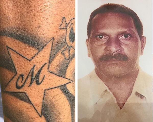 Paquetá leva na pele tatuagem que homenageia o avô Mirão (na foto), que o levava da ilha para os treinos no Flamengo (Foto: Gustavo Rotstein)